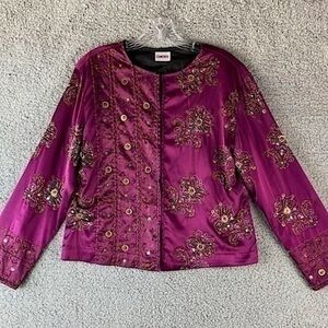 Chicos Embellished Beaded Purple Satin Cardigan Jacket​​